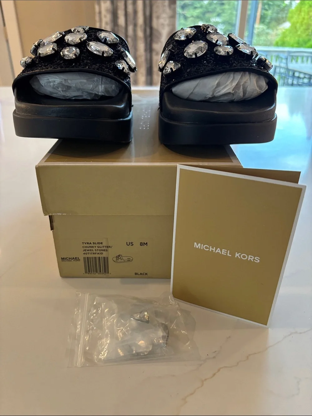 Michael Kors Black Jeweled Slide Sandals